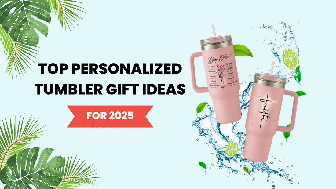Top personalized tumbler gift ideas for 2025 with pink tumblers and tropical design