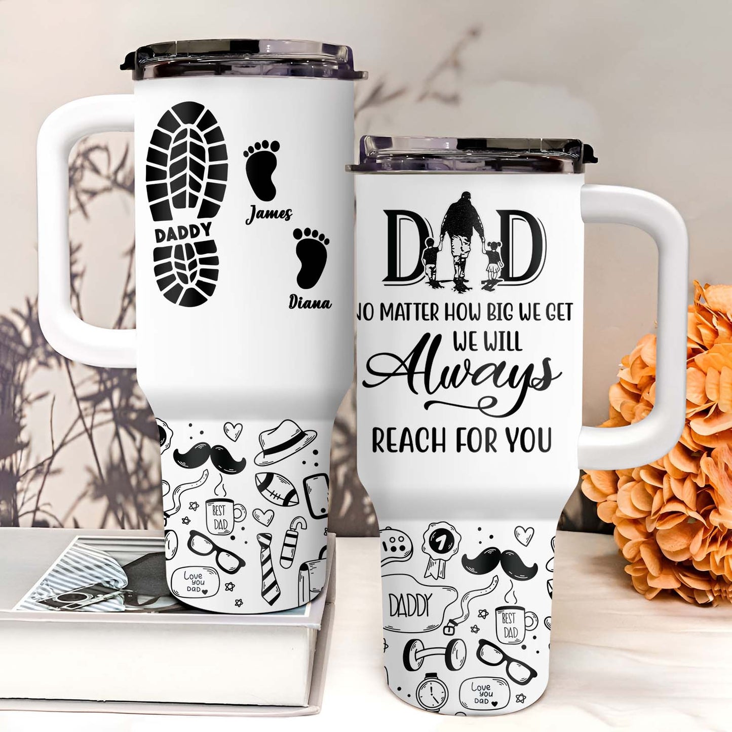 Dad & Children - Dad, No Matter How Big We Get. We Will Always Reach For You - Personalized Tumbler