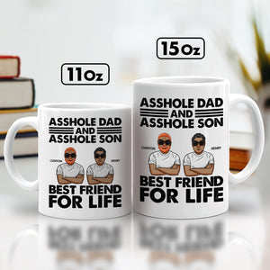 White 11oz and 15oz ceramic mugs with cartoon dad and son design asshole dad and son gift