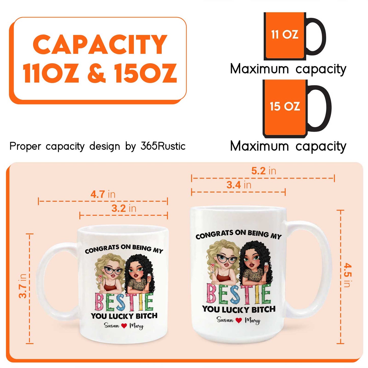 365Gifty white ceramic mugs 11oz and 15oz with illustrated women Congrats on being my BESTIE design custom bestie gift