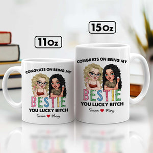 365Gifty custom bestie gift two white ceramic mugs 11oz and 15oz printed with cartoon bestie duo names Susan and Mary
