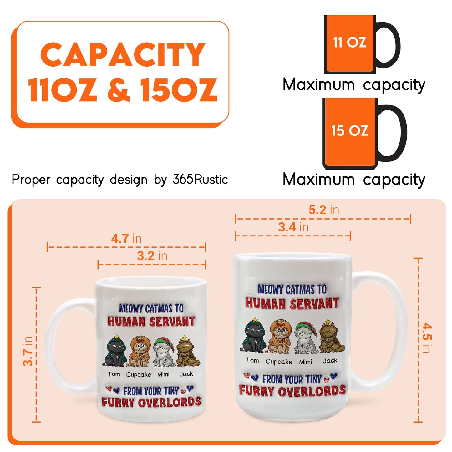 custom Meowy Catmas pet mug two white ceramic mugs 11oz and 15oz with cartoon cats and human servant design