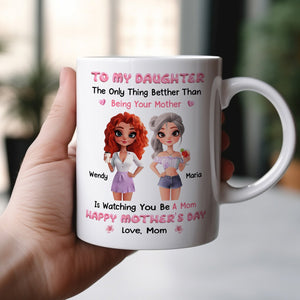 custom mothers day mug gift white ceramic mom to daughter mug with two cartoon daughters named Wendy and Maria