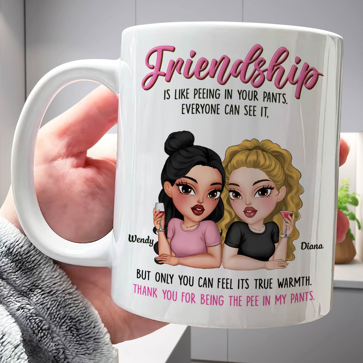 365Gifty white ceramic mug with two cartoon friends and humorous quote and friendship mugs with funny sayings gift