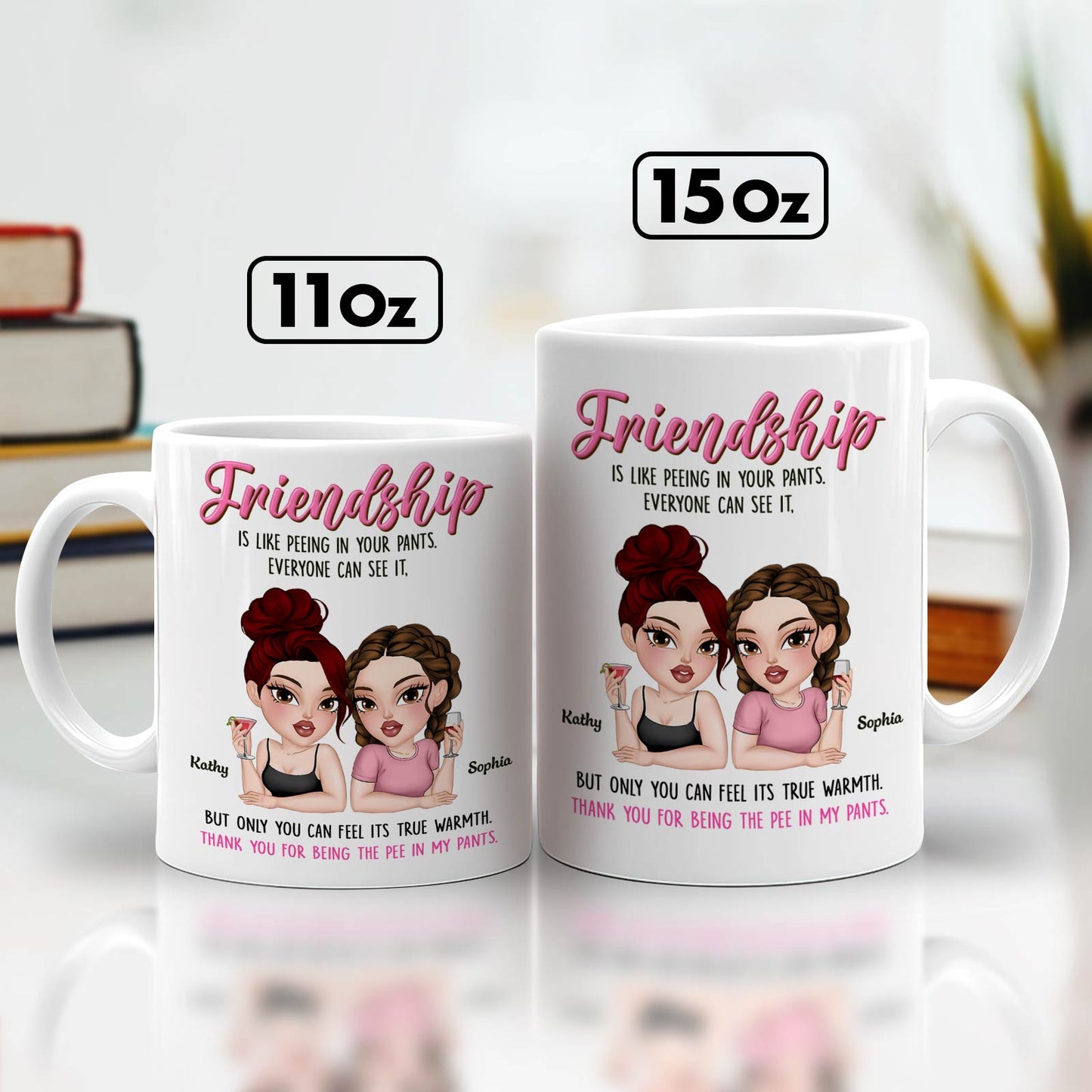 365Gifty friendship mugs with funny sayings white 11oz and 15oz ceramic mugs with cartoon best friends