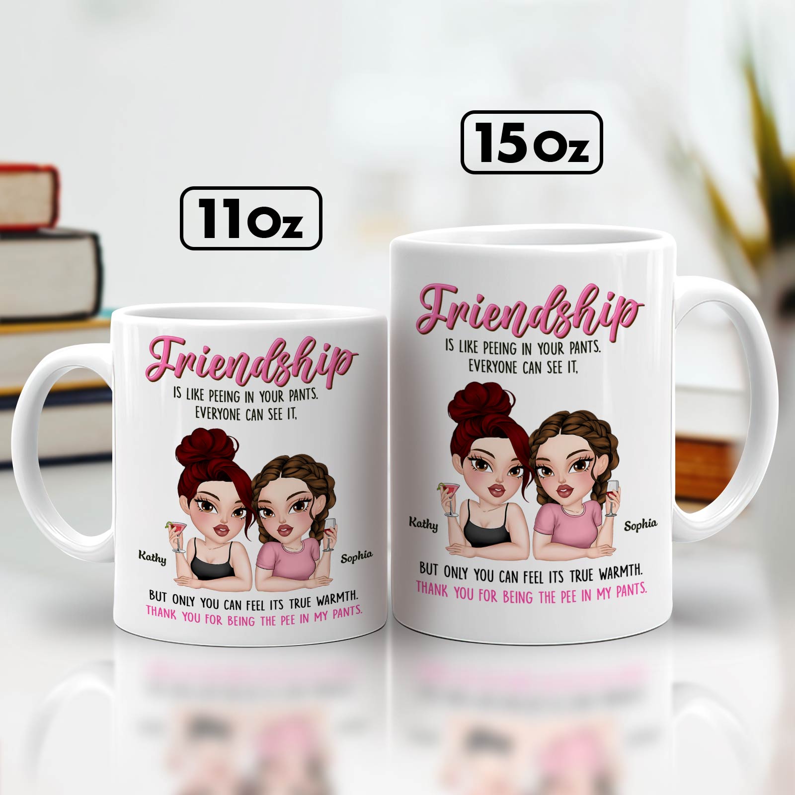 365Gifty friendship mugs with funny sayings white 11oz and 15oz ceramic mugs with cartoon best friends