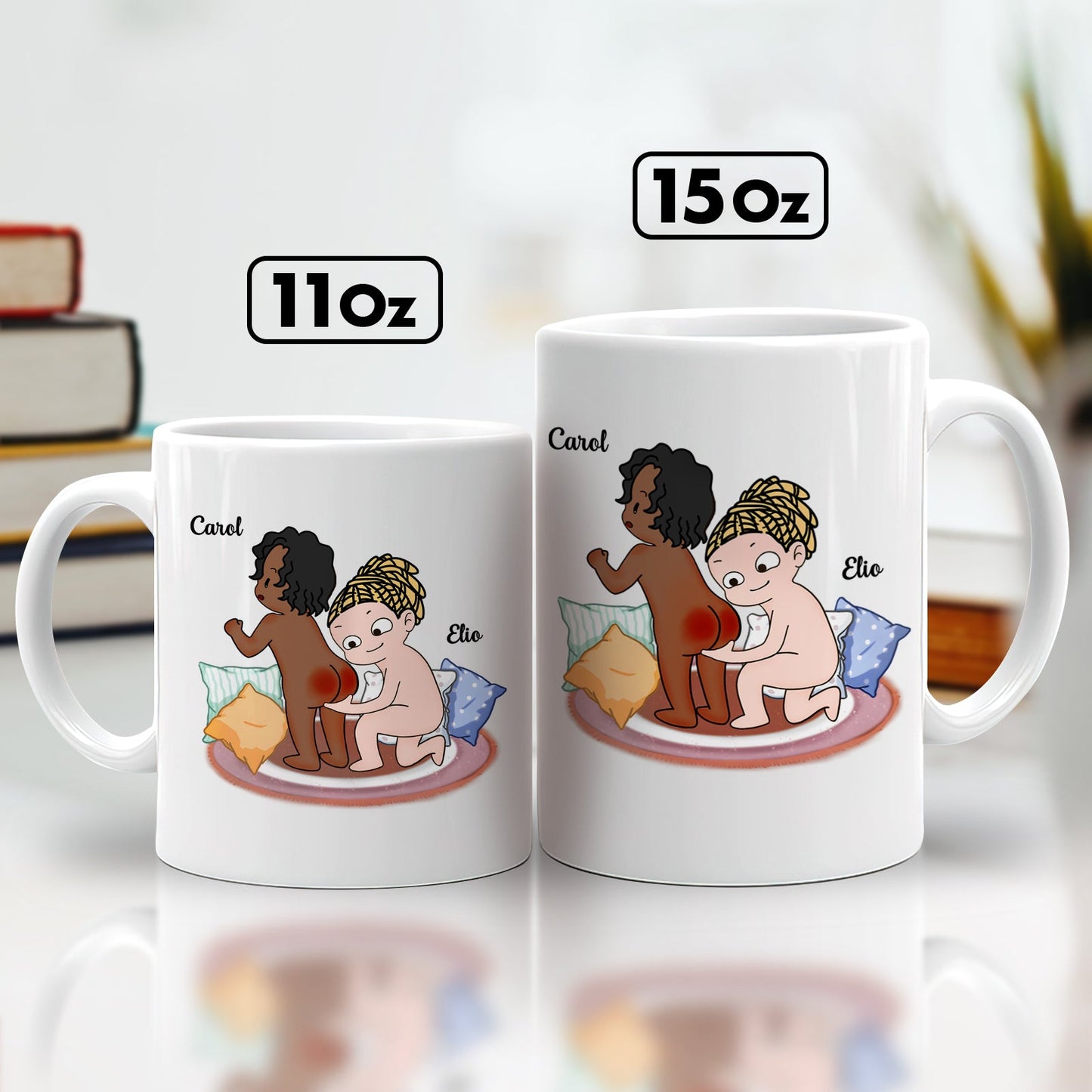365Gifty white mugs 11 oz and 15 oz with cartoon couple cheek painting named Carol and Elio funny romantic gift for boyfriend