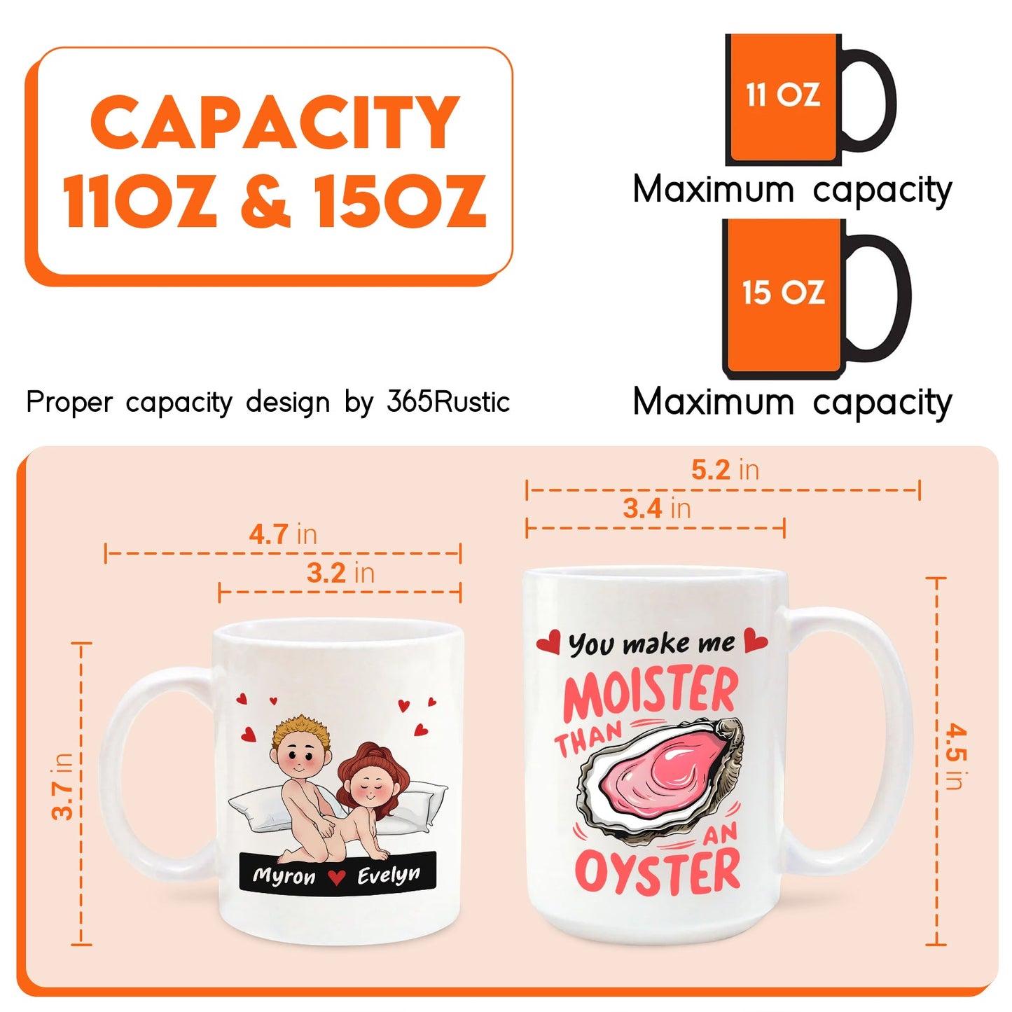 365Gifty white ceramic mugs showing cartoon couple and oyster pun design 11oz and 15oz funny romantic gift for couples