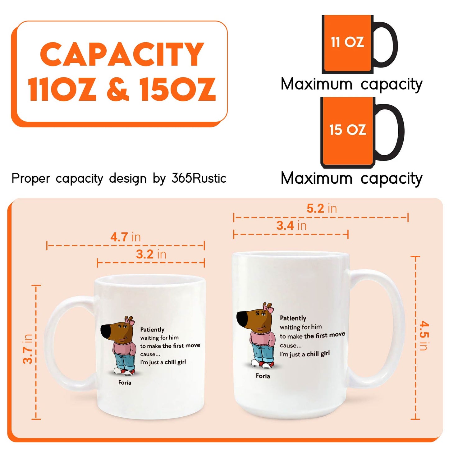 365Gifty personalized chill guy mug 11oz and 15oz white coffee mugs showing cartoon character in sweater