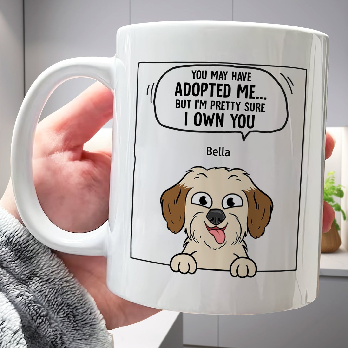 365Gifty pet lover personalized mug handheld white ceramic with cartoon dog Bella and caption I own you