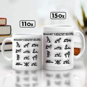 365Gifty white 11oz and 15oz mugs featuring playful stick figure couples in positions labeled as a recipe unique couples gift mug