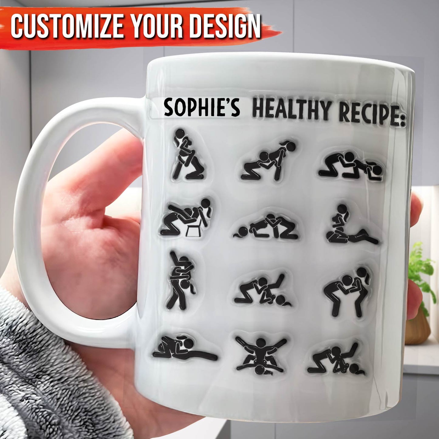 Personalized Sophie healthy recipe mug with black position icons customizable unique couples gift mug