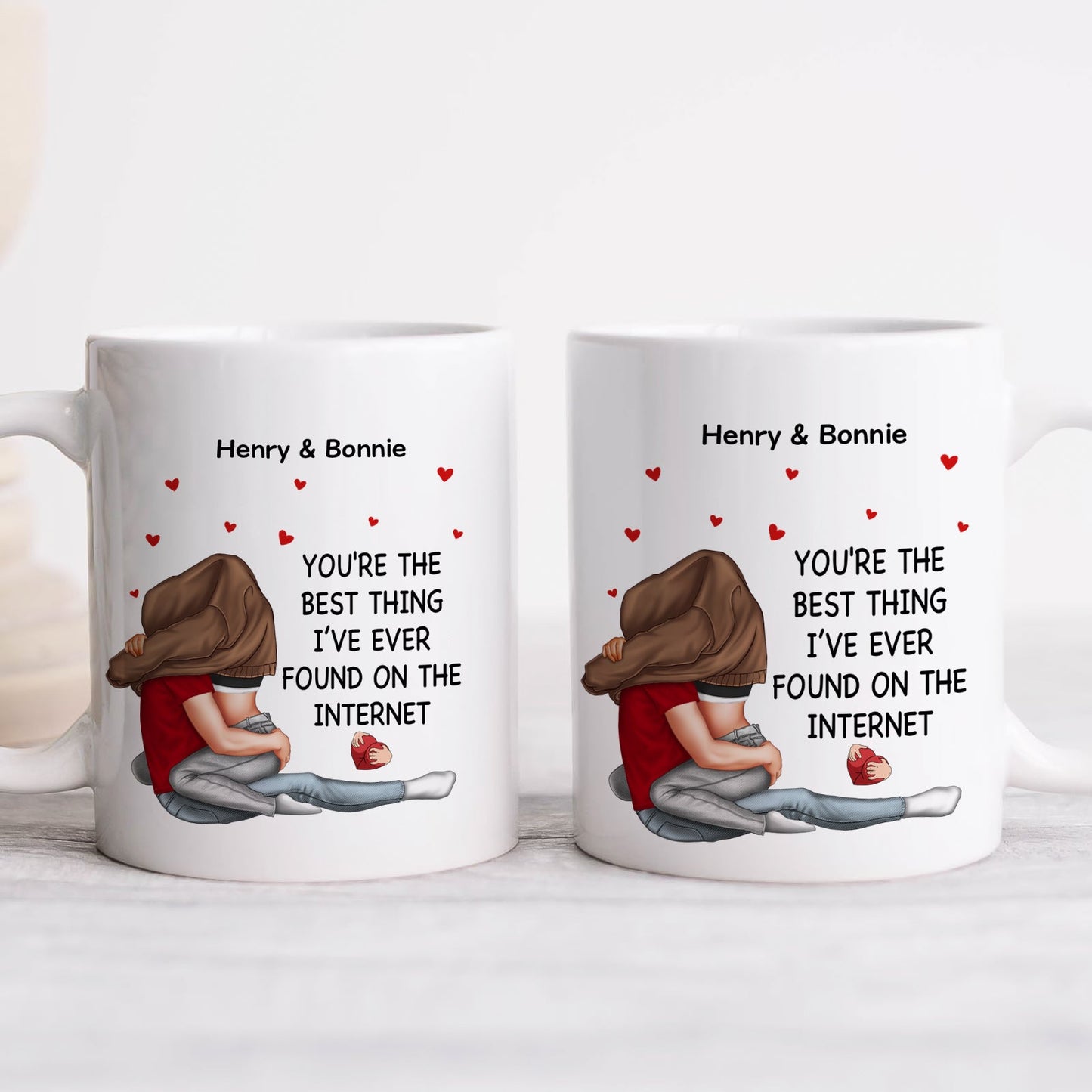 365Gifty personalized white mugs with hugging couple and romantic text Henry and Bonnie unique gift for boyfriend or girlfriend