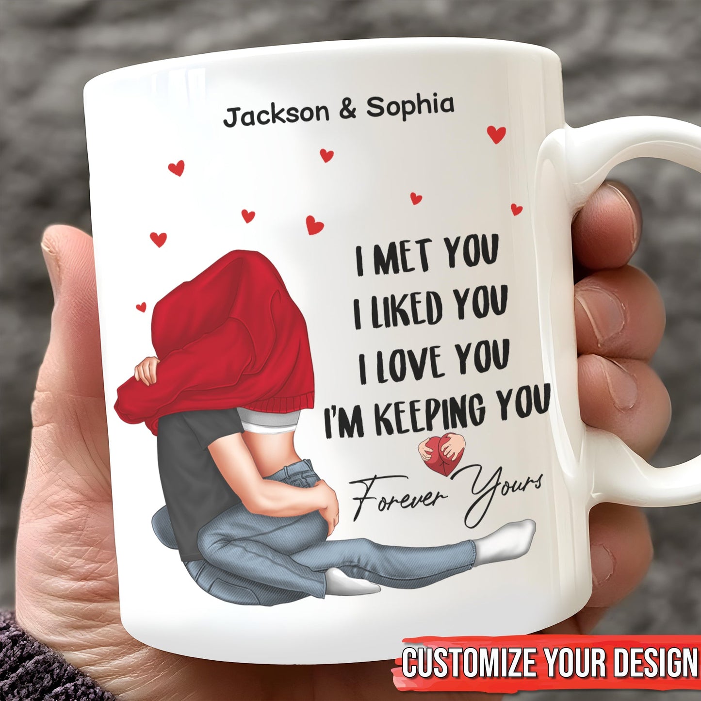 365Gifty personalized mug with hugging couple illustration and romantic quote unique gift for boyfriend or girlfriend