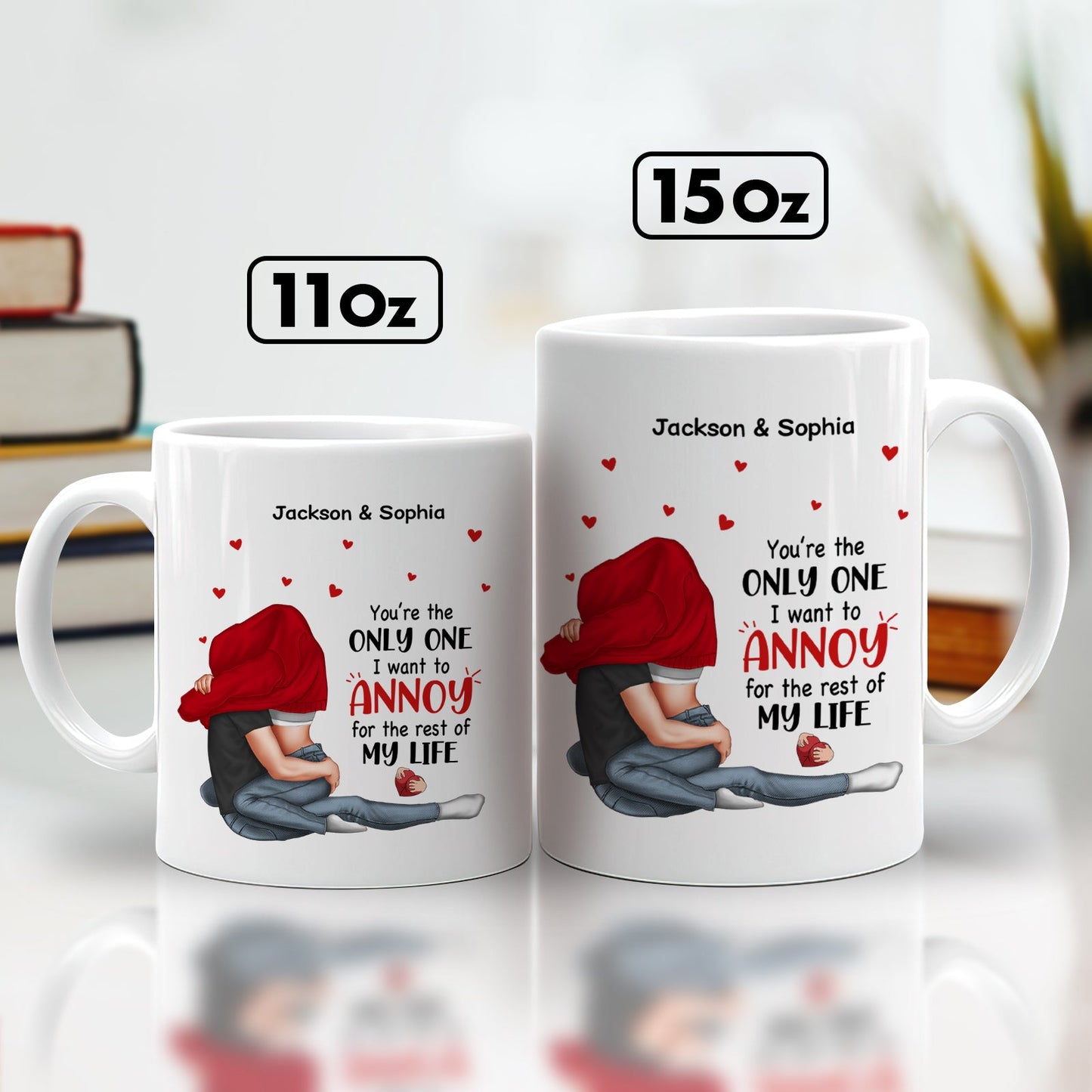 365Gifty romantic couple mugs with hugging illustration and names personalized unique gift for boyfriend or girlfriend