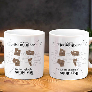 365Gifty white ceramic mugs set with state map design and same sky message unique gift for long distance friends