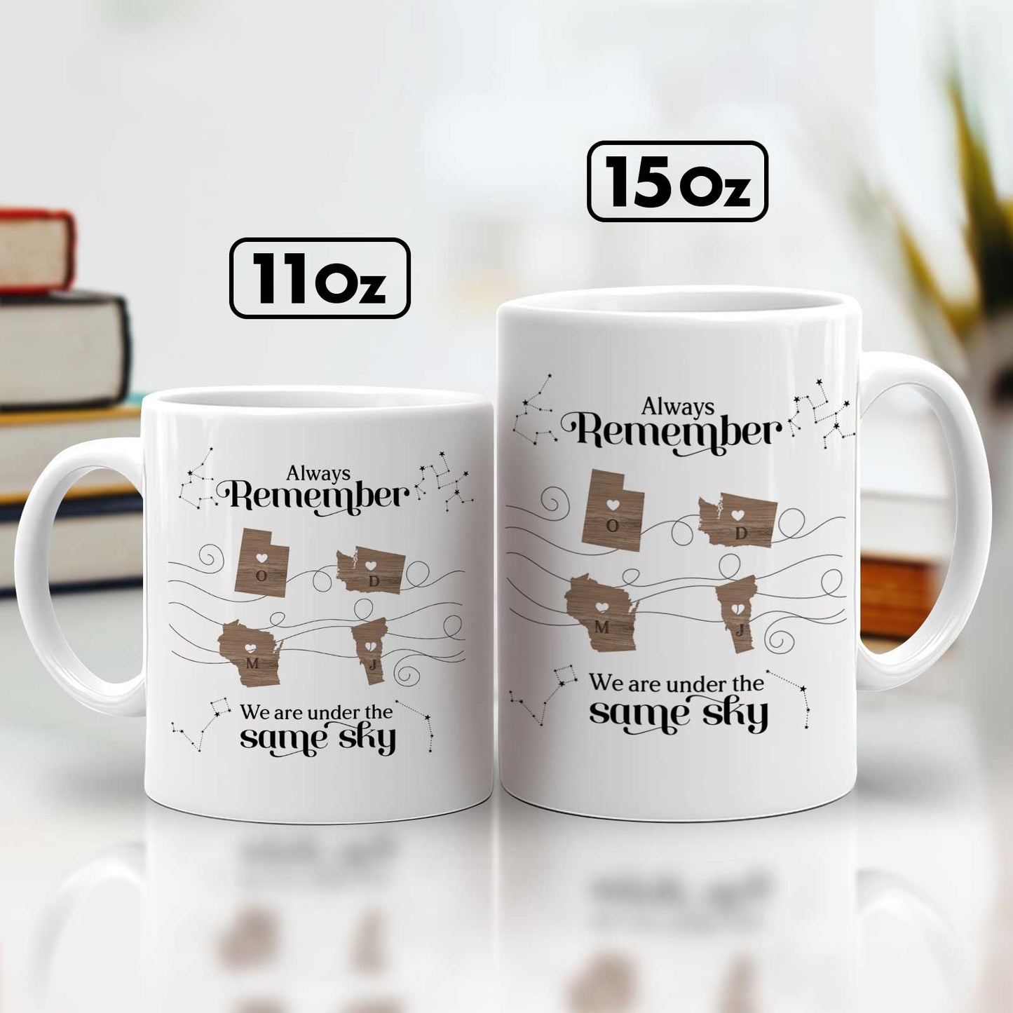 365Gifty ceramic mugs set with map design Always Remember We are under the same sky unique gift for long distance friends