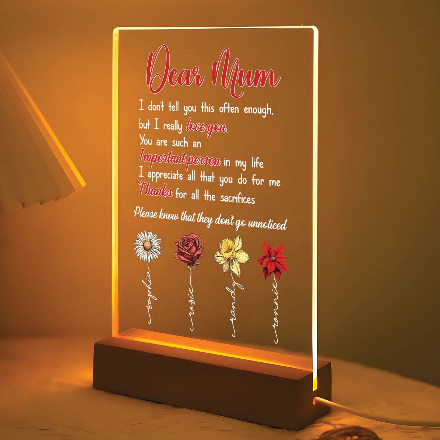 Gift For Mom - Dear Mom - Personalized Flower LED Light
