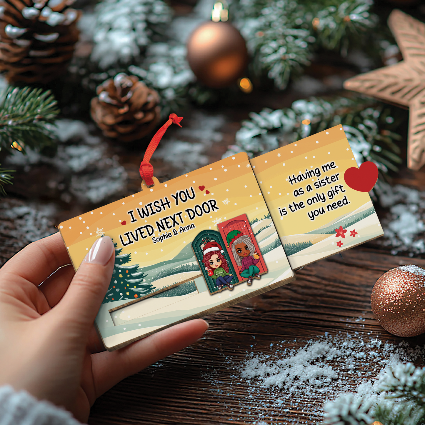 Besties - I Wish You Lived Next Door - Personalized Wooden Slider Card