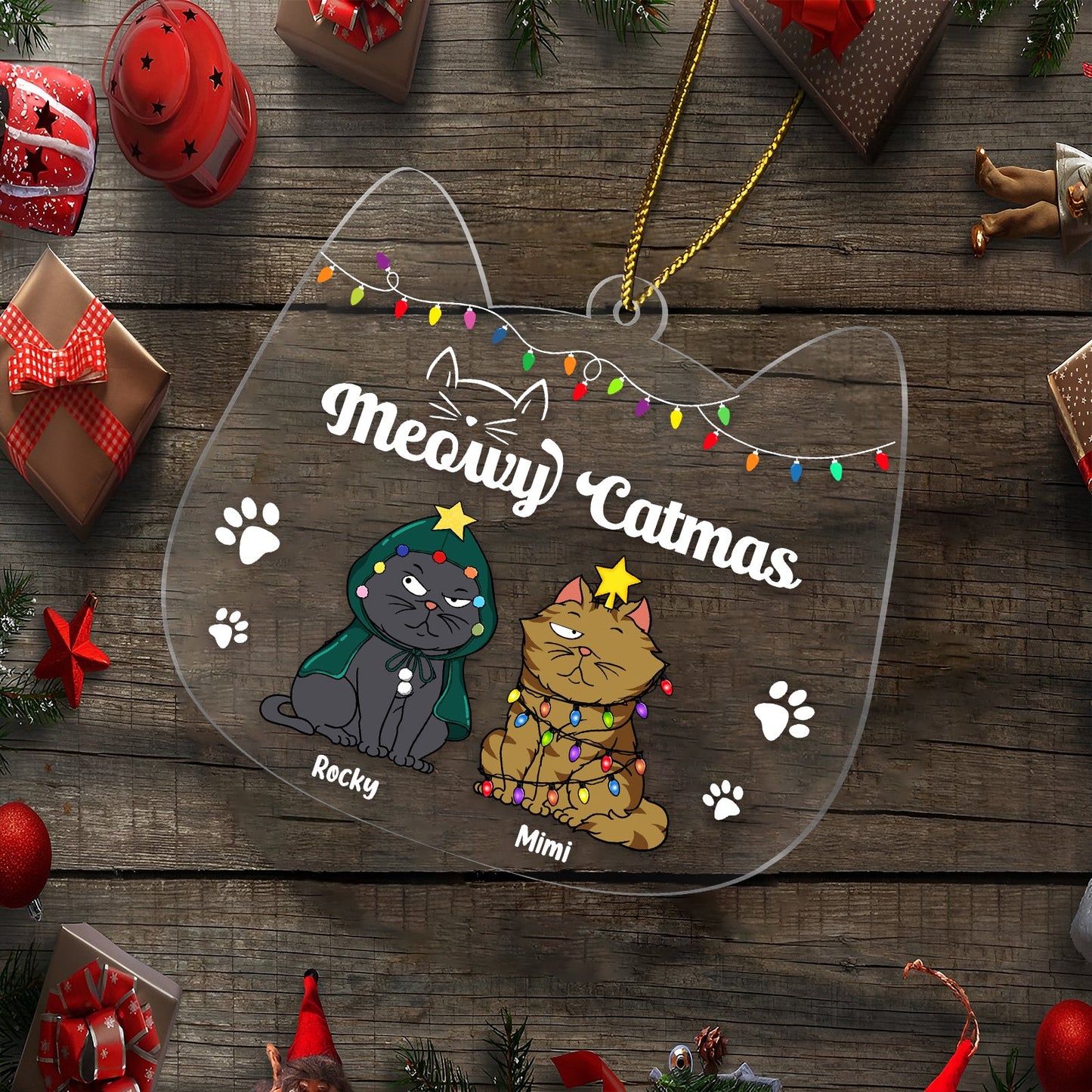 Pet Lovers - Meowy Catmas - Personalized Acrylic Ornament