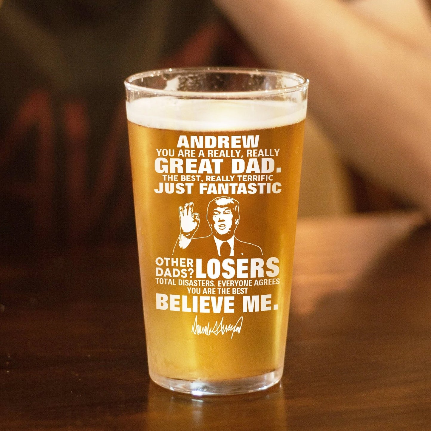 Father - Great Dad - Personalized Beer Glass