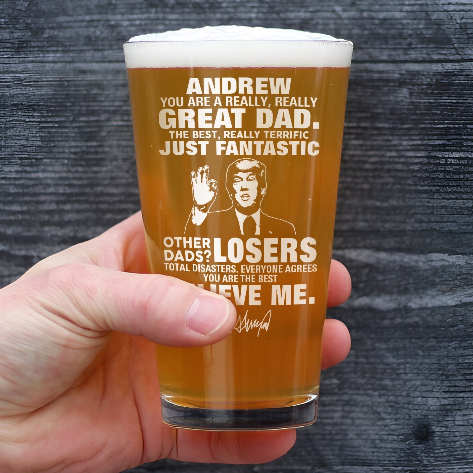 Father - Great Dad - Personalized Beer Glass
