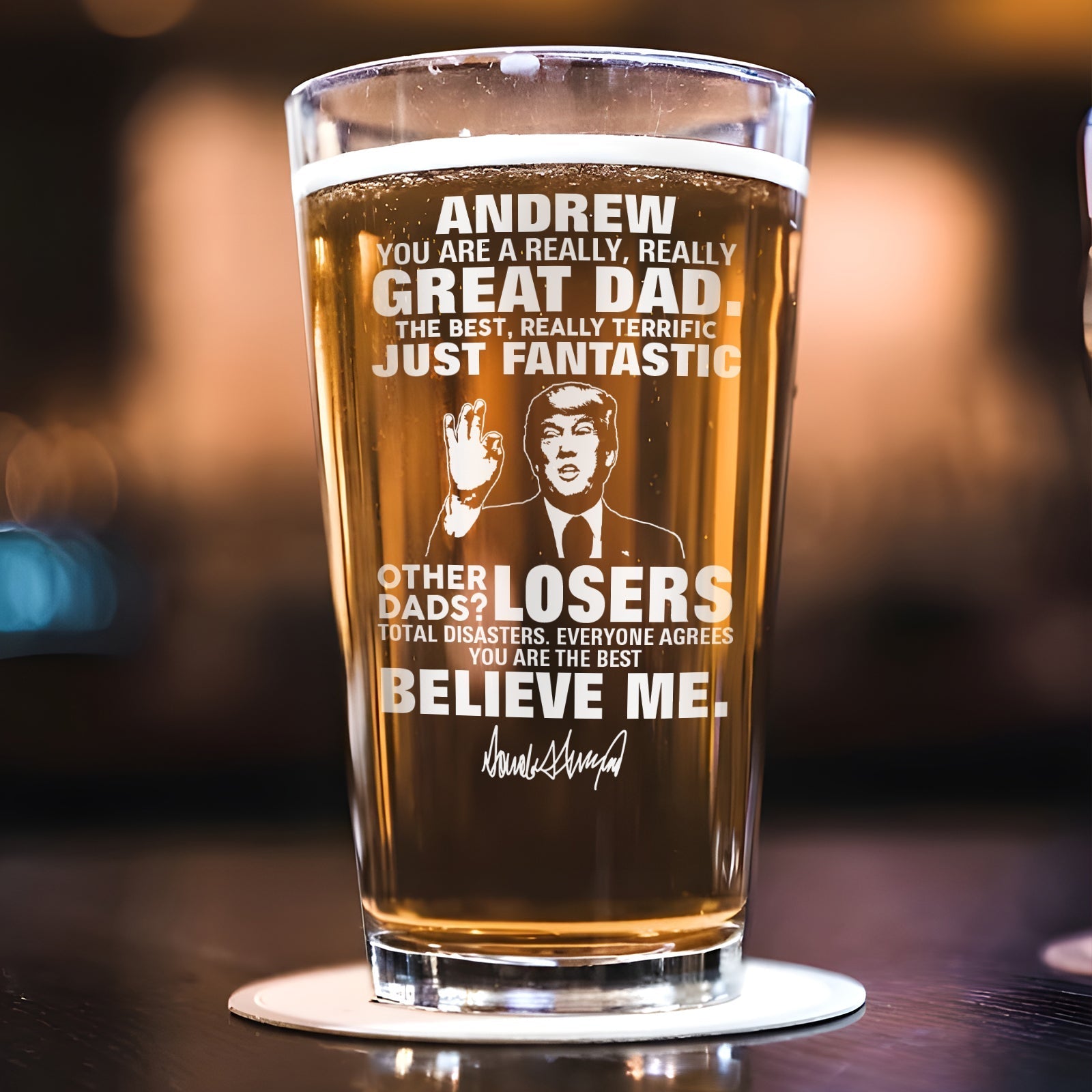 Father - Great Dad - Personalized Beer Glass