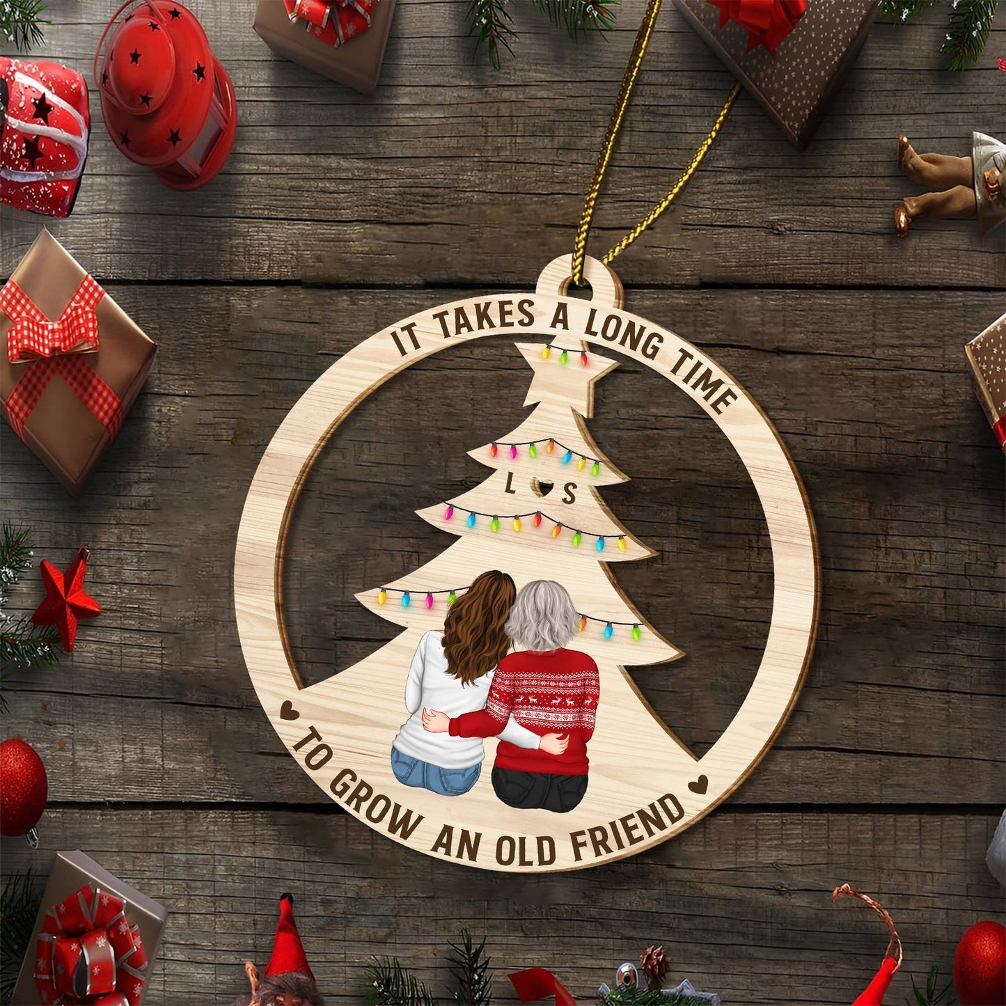 Besties - Grow An Old Friend - Personalized Wooden Cutout Ornament