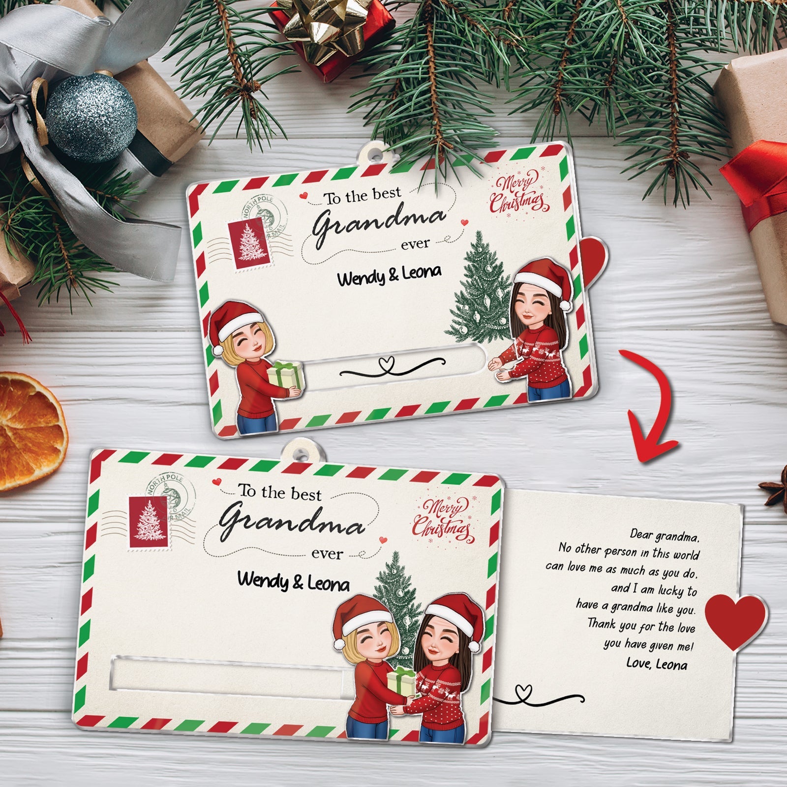 Family - To The Best Grandma Ever - Personalized Acrylic Slider Card Ornament
