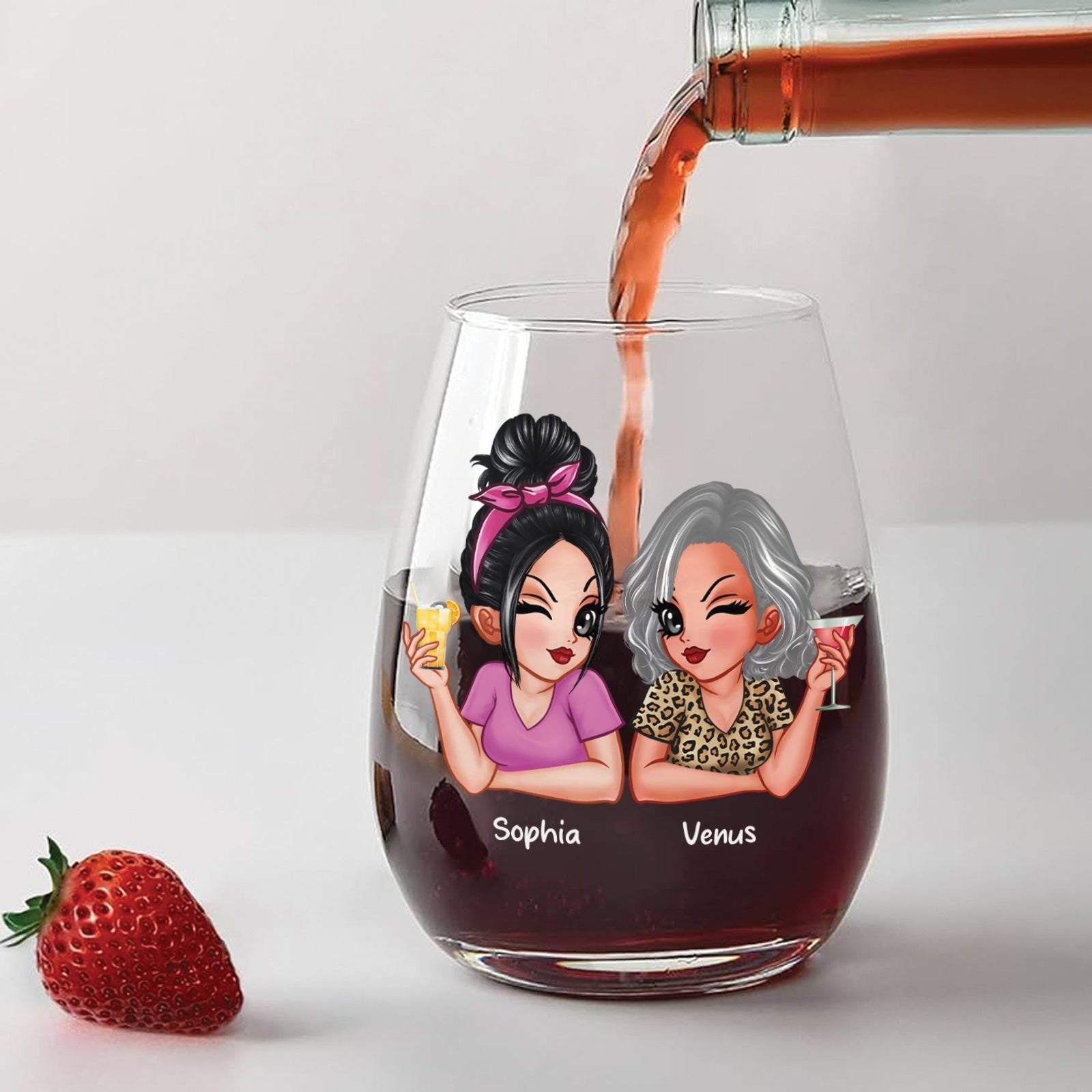 Bestie - Here's To Another Year Of Bonding Over Alcohol - Personalized Wine Glass