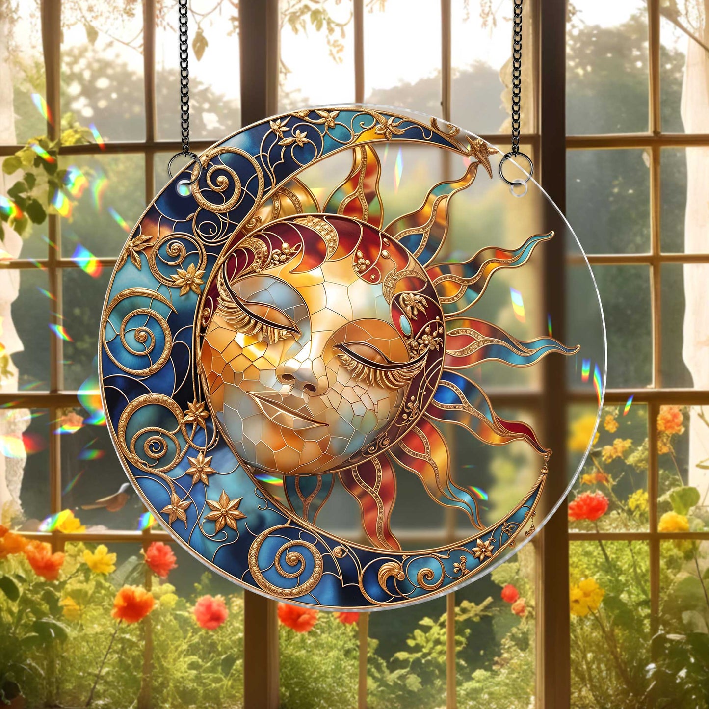 Moon & Sun Acrylic Hanging Decor - Personalized Suncatcher Ornament