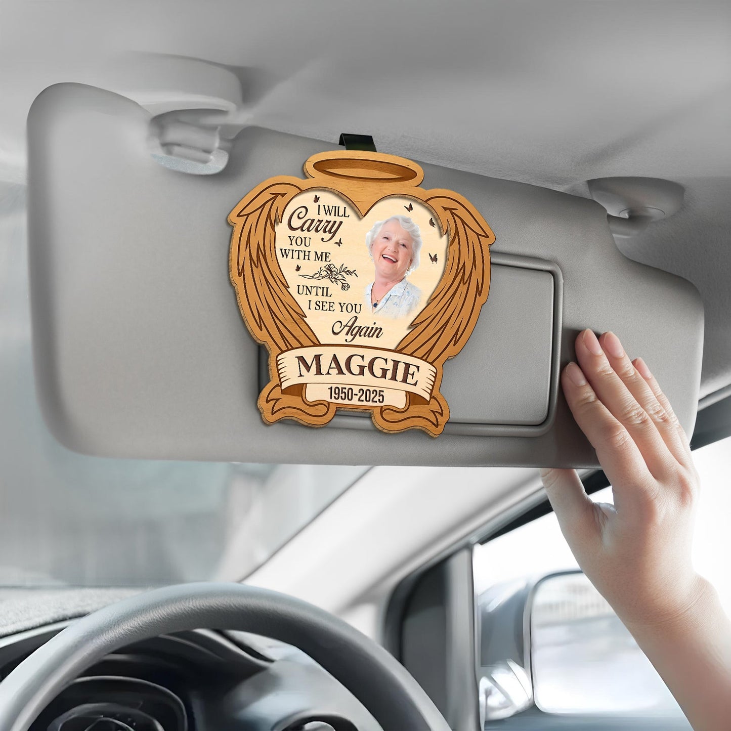 Family - I Will Carry You With Me - Personalized Wooden 2-Layered Car Visor Clip