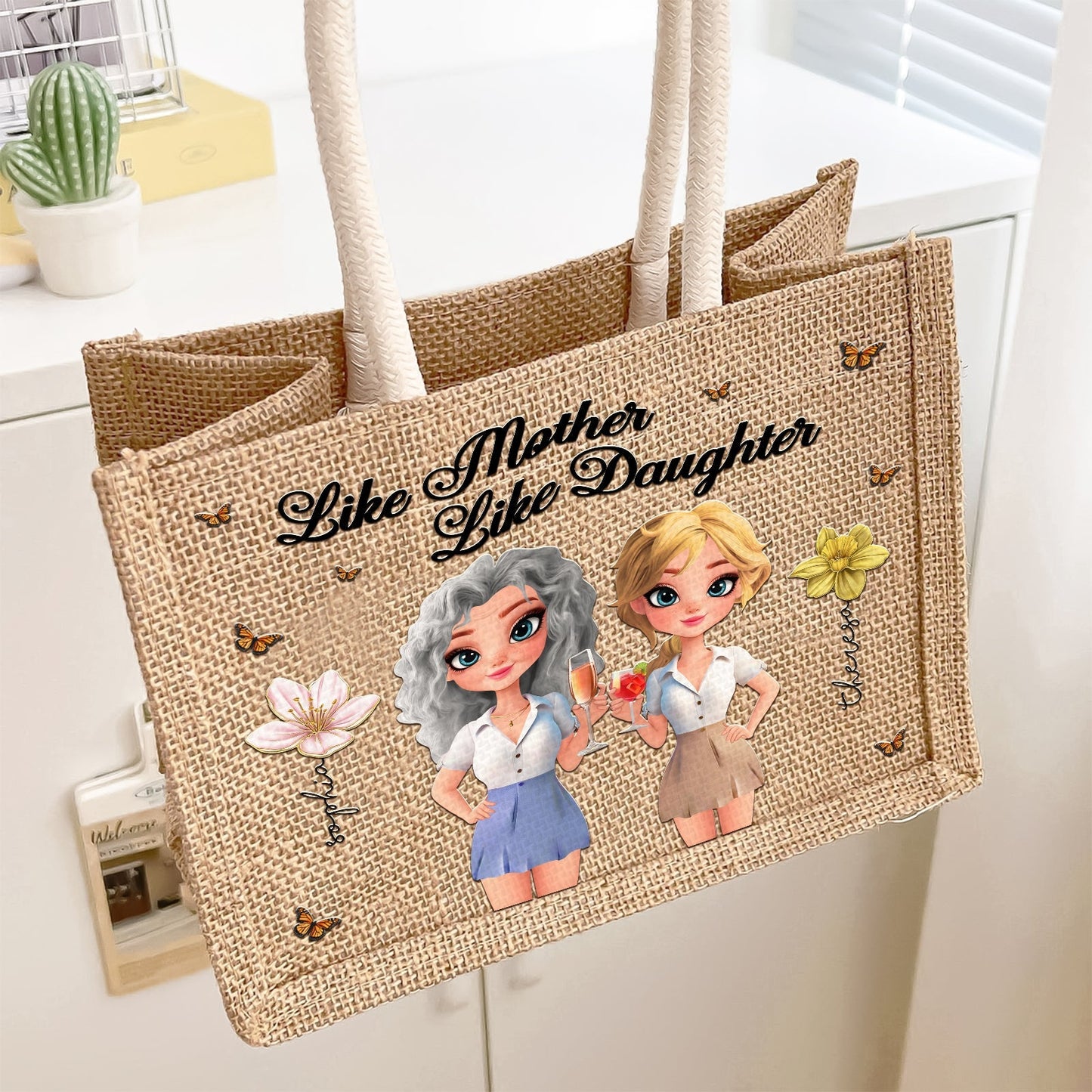 Mother - Like Mother Like Daughter - Personalized Jute Tote Bag