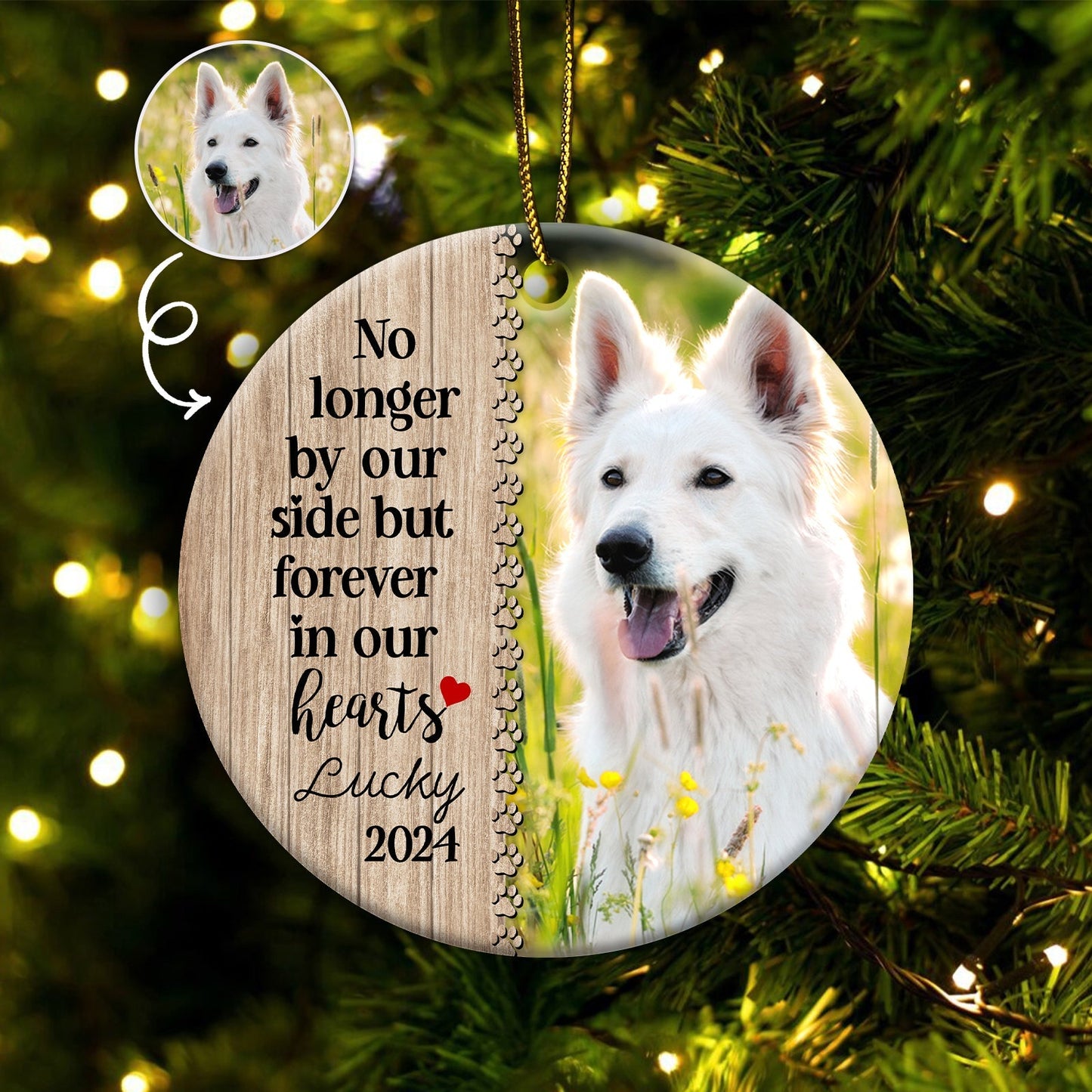 Pet Lovers - No Longer By Our Side But Forever In Our Hearts - Personalized Circle Ceramic Ornament