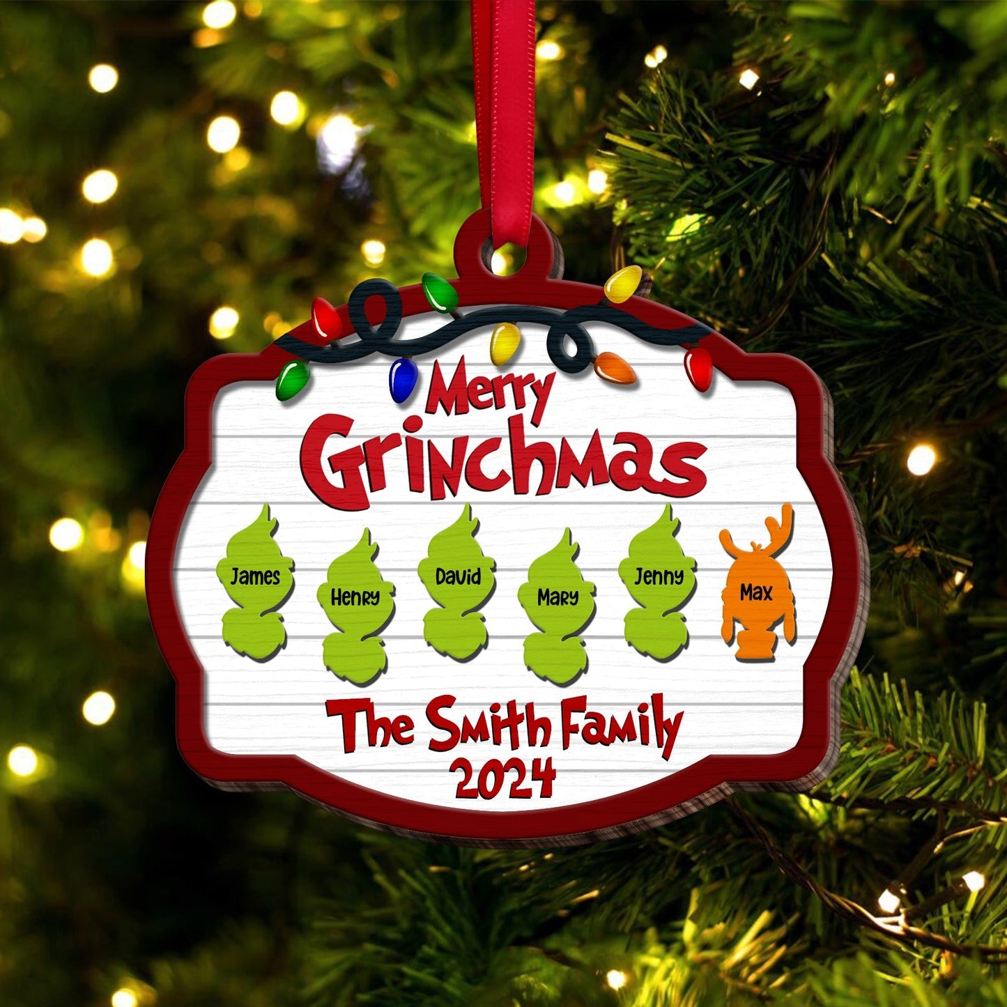 Family - Merry Grinchmas - Personalized Wood Ornament