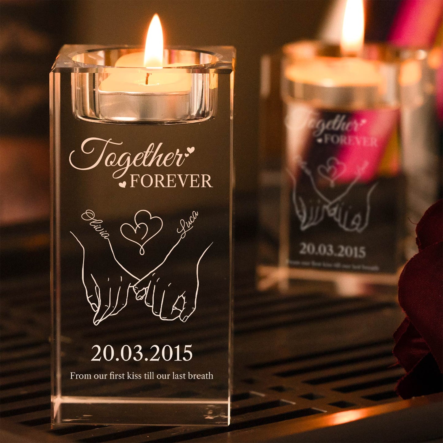 Couple - Together Forever - Personalized Crystal Candle Holder