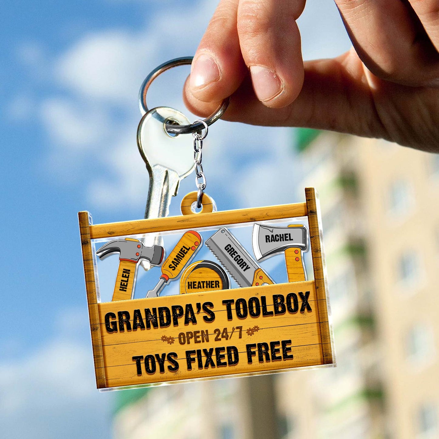 Father - Dad/Grandpa's Toolbox - Personalized 3-Layer Shaking Keychain