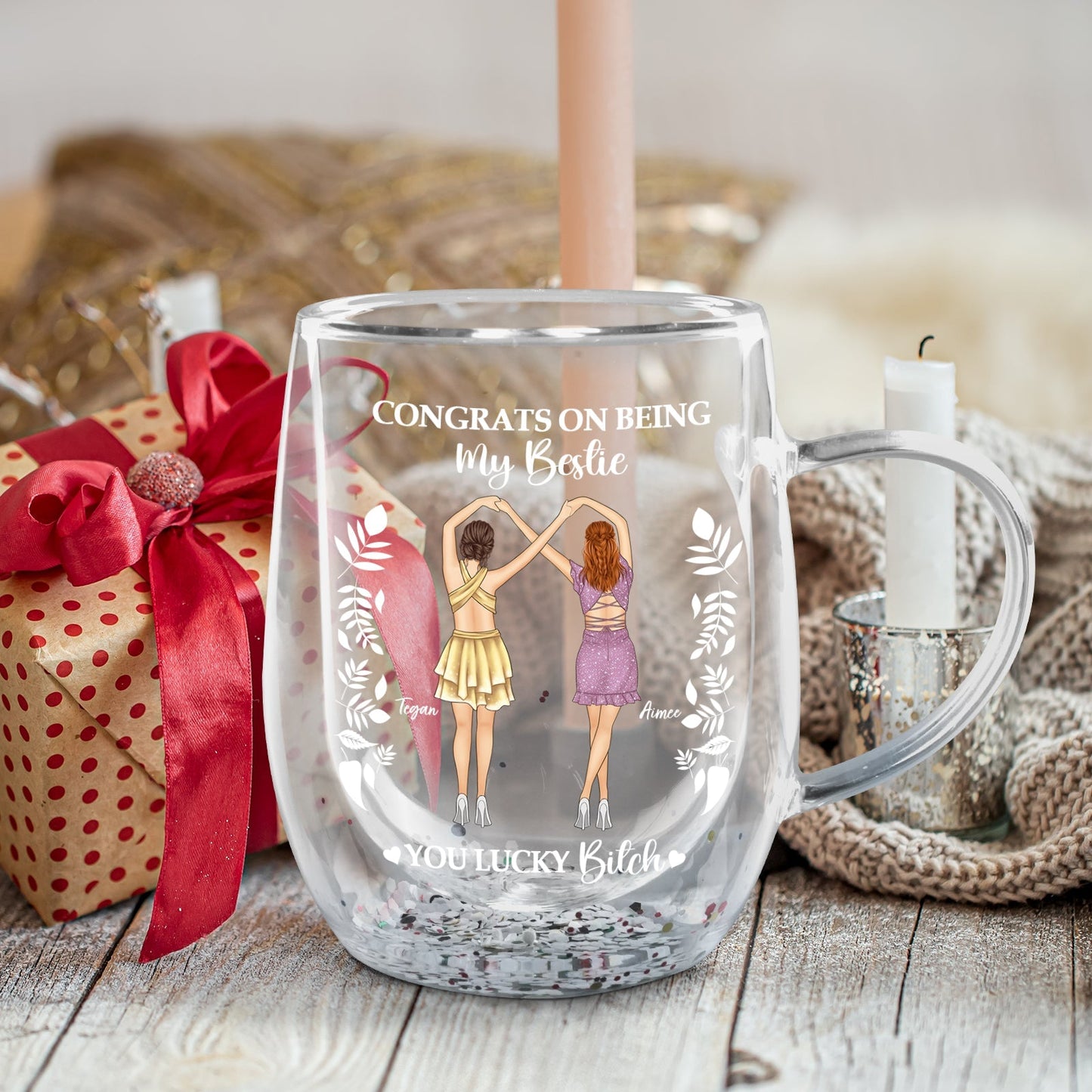 Bestie - It Takes A Long Time To Grow An Old Friend - Personalized Double Walled Glass Mug