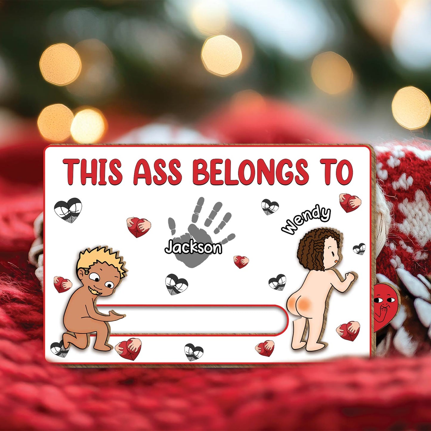 Couple - This Ass Belongs To - Personalized Wooden Slider Card