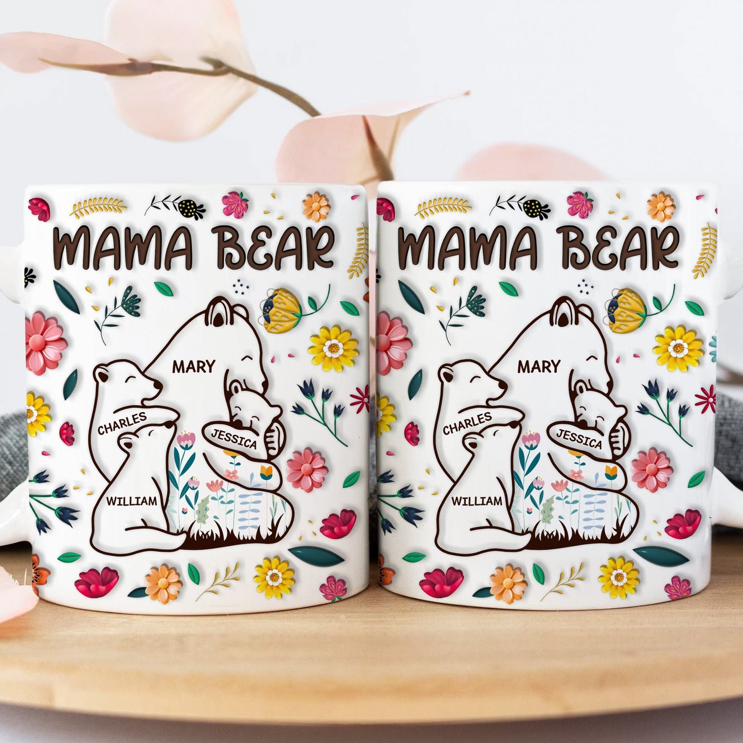 Mother - Mama Bear Floral Style - Personalized Mug