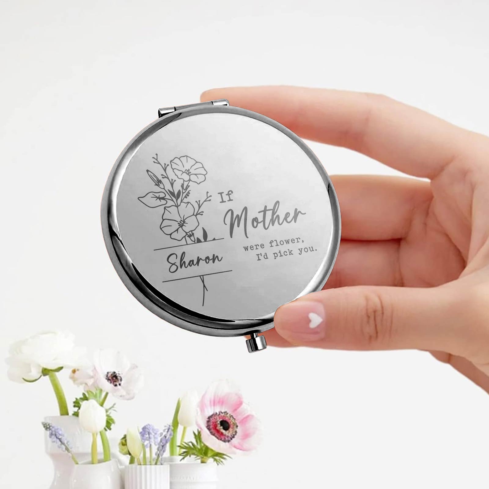 Family - Flower of My Heart - Personalized Compact Mirror