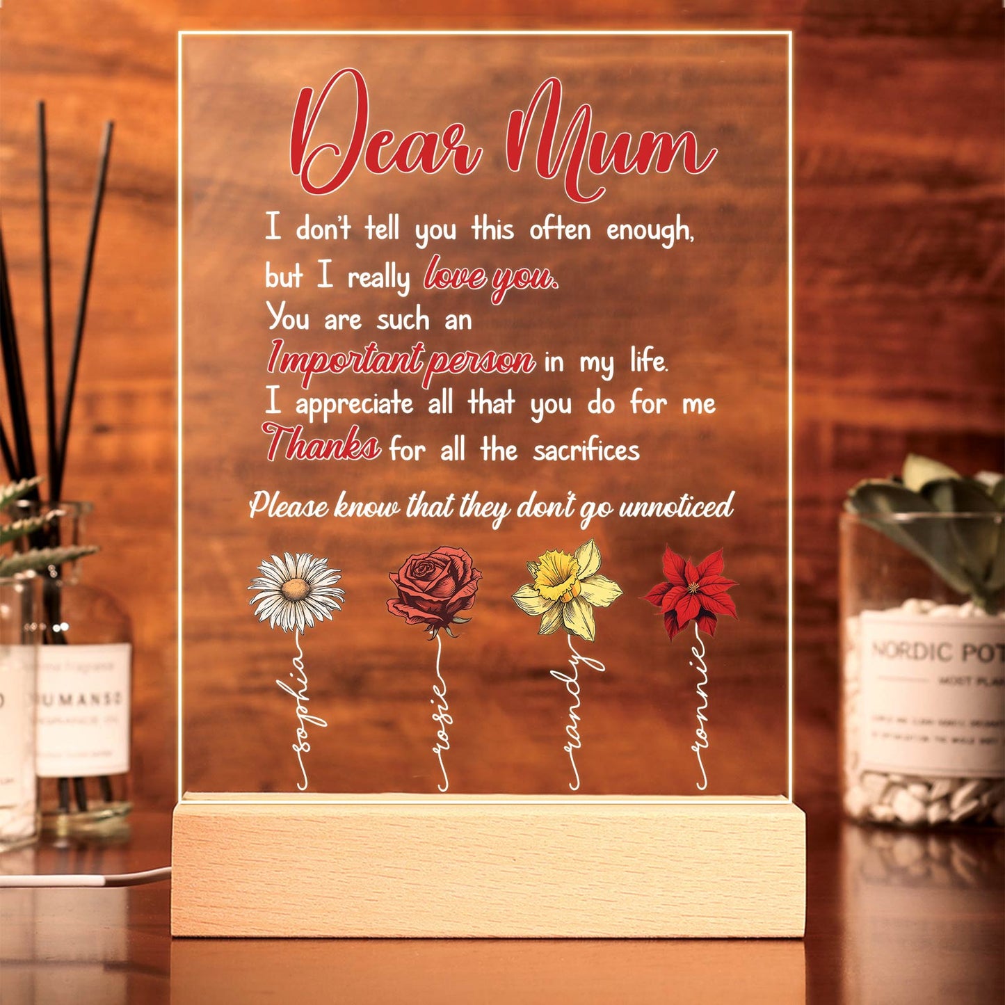 Gift For Mom - Dear Mom - Personalized Flower LED Light