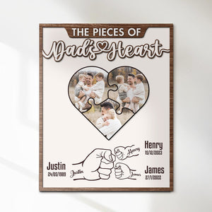 Father – The Pieces of Dad’s Heart – Personalized 2-Layer Wooden Sign