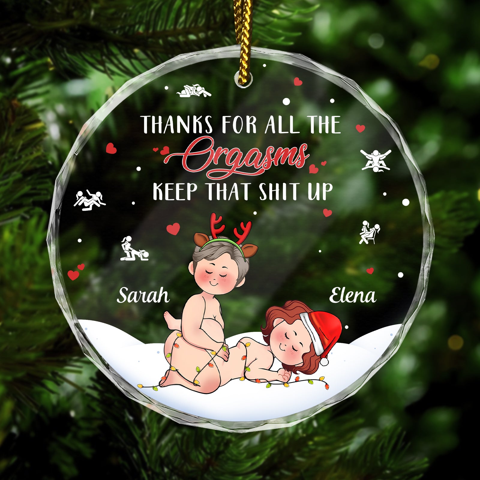Thanks For All The ORGASMS - Personalized Christmas Glass Ornament For Couples