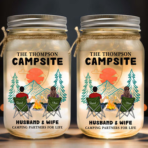 Couple - Husband & Wife Camping Partners For Life - Personalized Jar Night Light