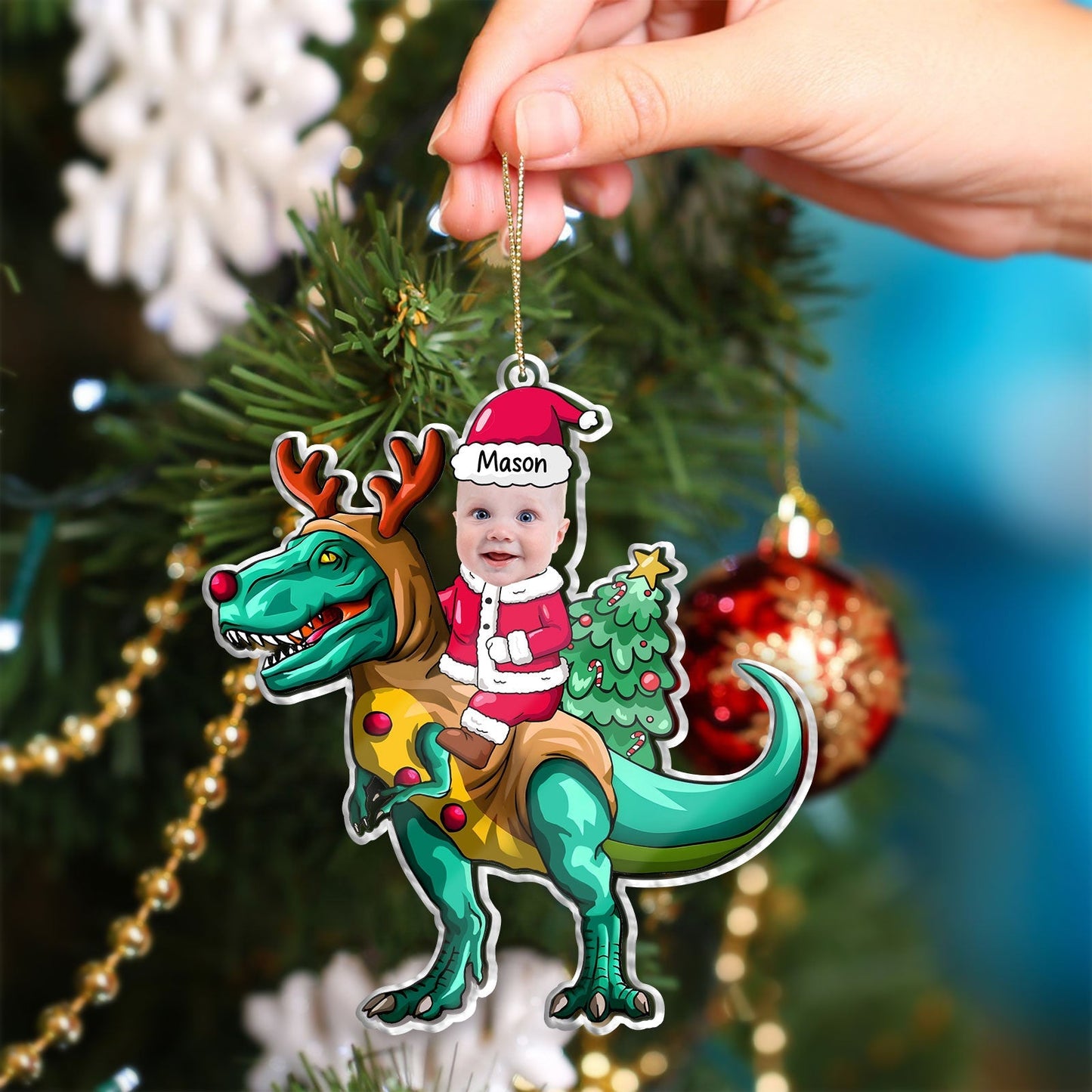 Baby Riding Dinosaur - Personalized Acrylic Photo Ornament