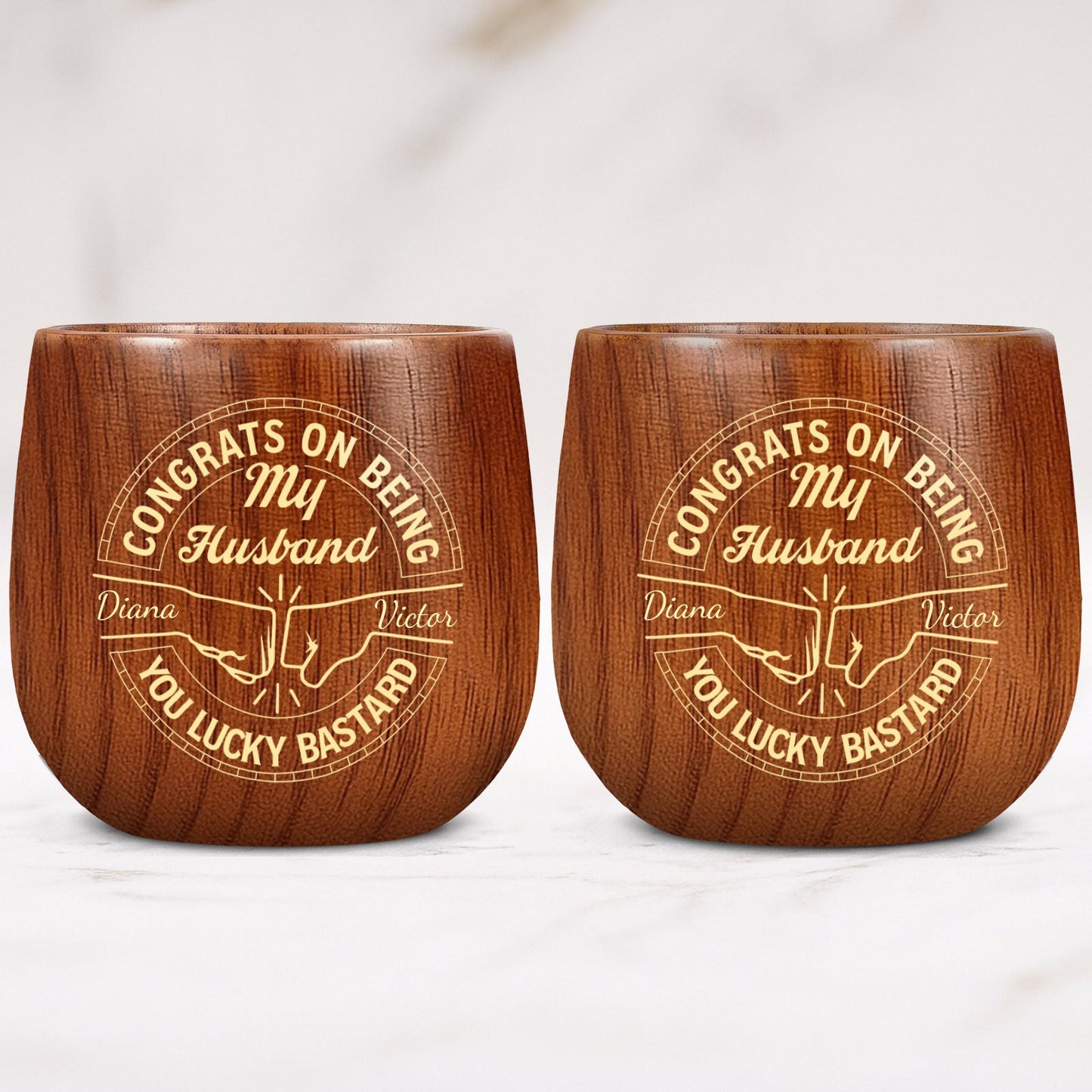 Brother - Congrats On Being My Brother, You Lucky Bastard - Personalized Wooden Bourbon Drinking Glass