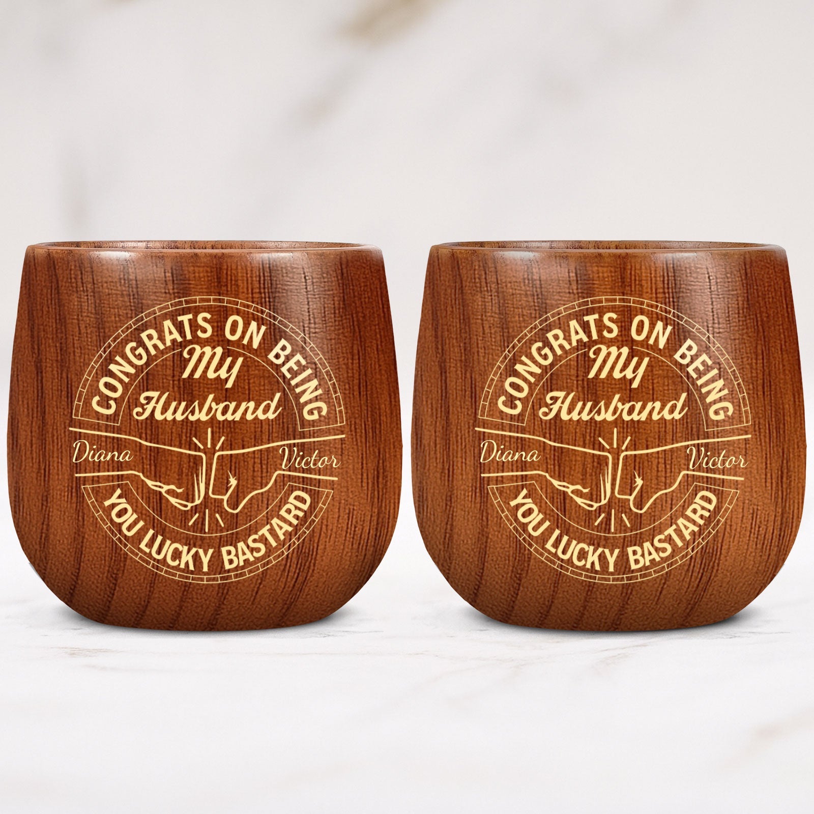 Brother - Congrats On Being My Brother, You Lucky Bastard - Personalized Wooden Bourbon Drinking Glass