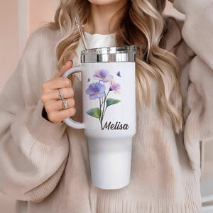Birth Flower Bliss - Personalized Tumbler With Straw