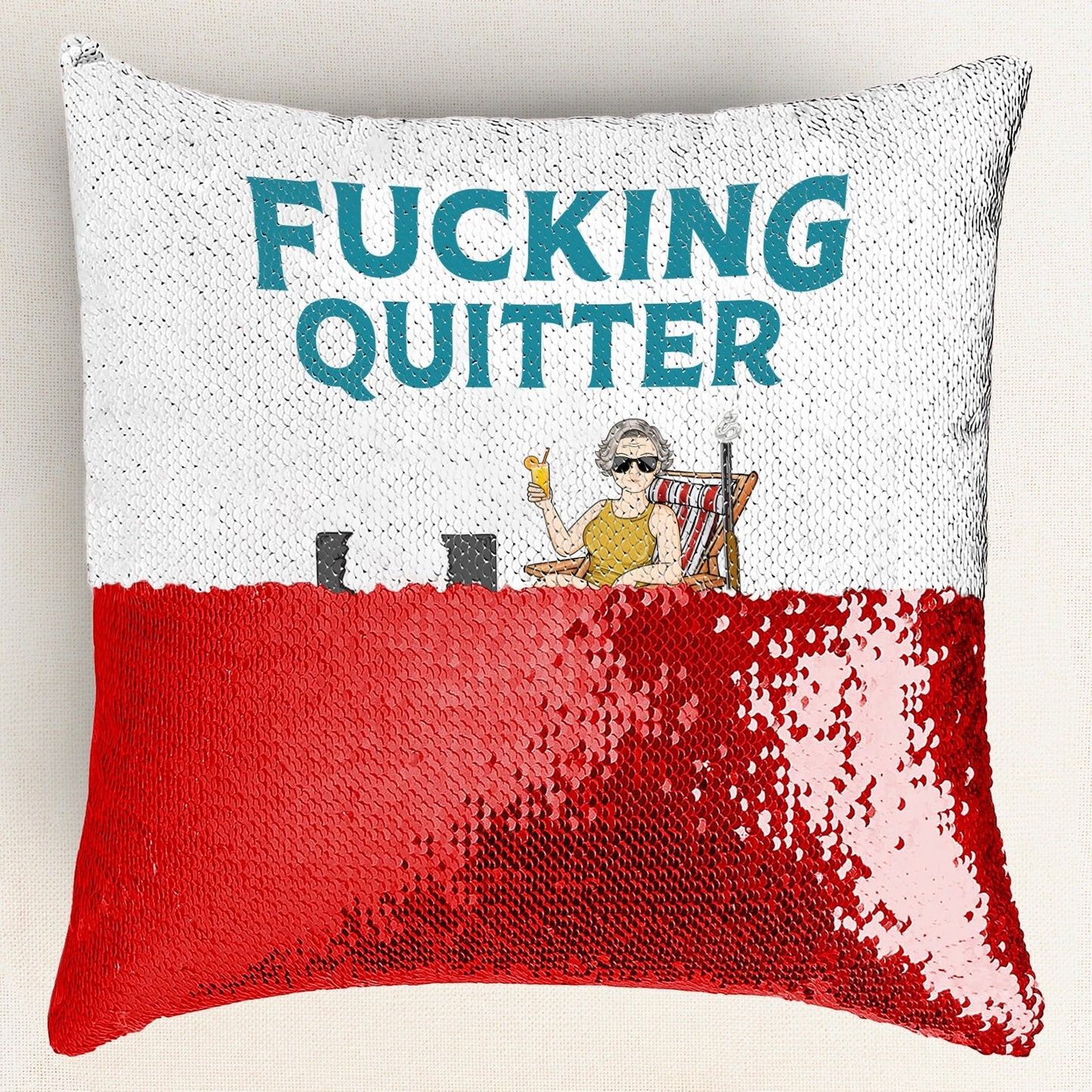 F*cking Quitter, Oops I Mean Happy Retirement - Personalized Sequin Pillow